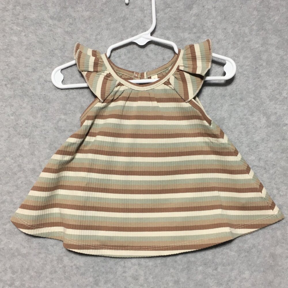 Quincy Mae 0-3M Stripe Swing Dress with Matching Bloomers Brown Green Cream
